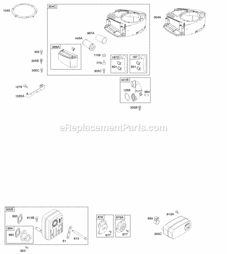 Air Cleaner Blower Housing Exhaust System Diagram and Parts List for  Briggs and Stratton Engine